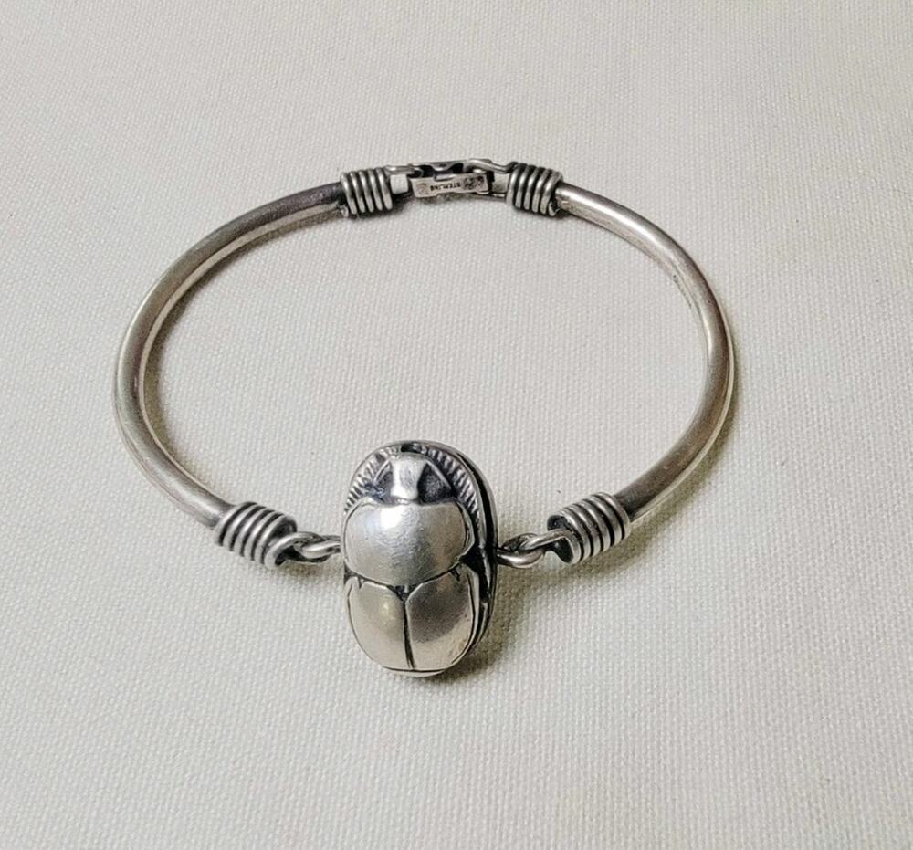 Sterling silver Egyptian Revival scarab bracelet Early 20th Century